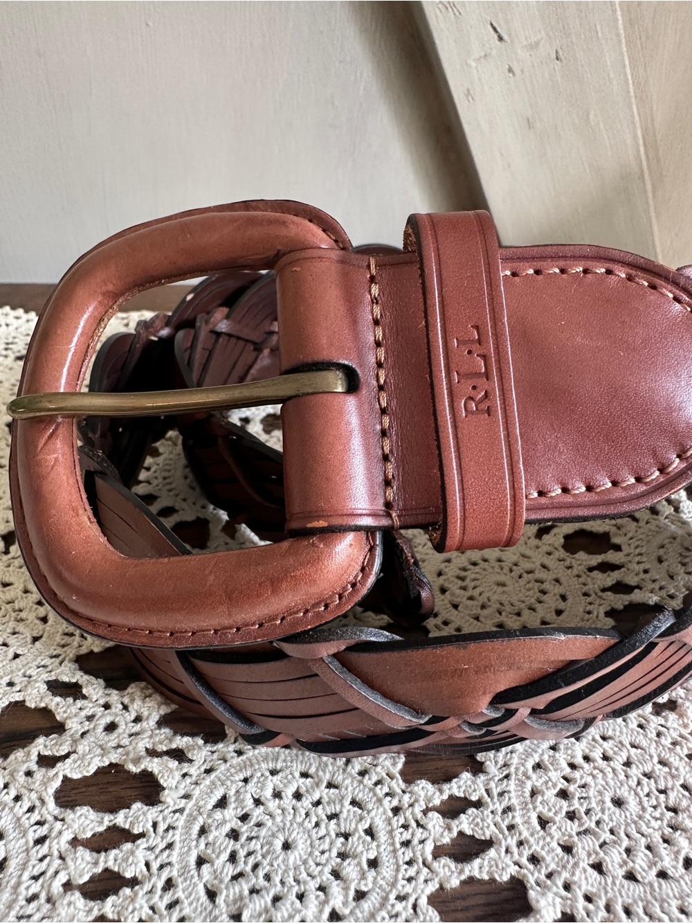 Lauren Ralph Lauren Braided Leather Belt Brown Wide Western Size L - Picture 2 of 8